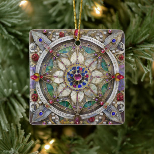 Ruby, Amethyst, Sapphire och Pearl Mandala Julgransprydnad Keramik