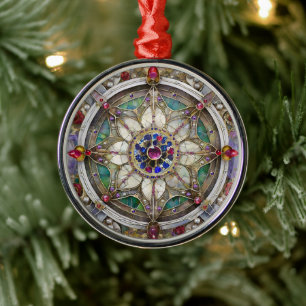 Ruby, Amethyst, Sapphire och Pearl Mandala Julgransprydnad Metall