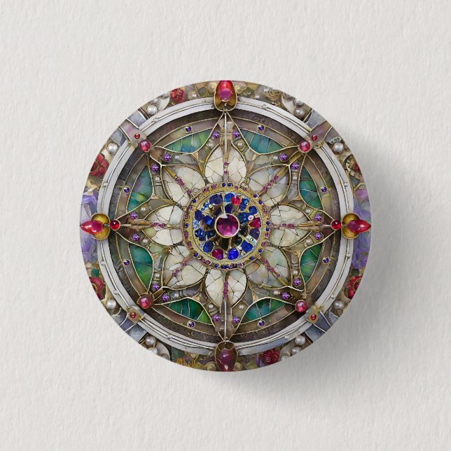 Ruby, Amethyst, Sapphire och Pearl Mandala Knapp (Framsida)