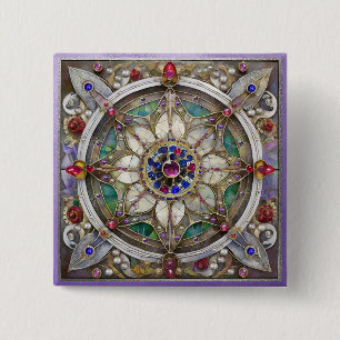 Ruby, Amethyst, Sapphire och Pearl Mandala Knapp