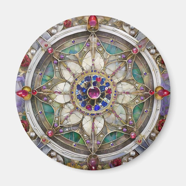 Ruby, Amethyst, Sapphire och Pearl Mandala Magnet (Framsidan)