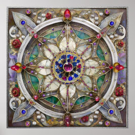 Ruby, Amethyst, Sapphire och Pearl Mandala Poster