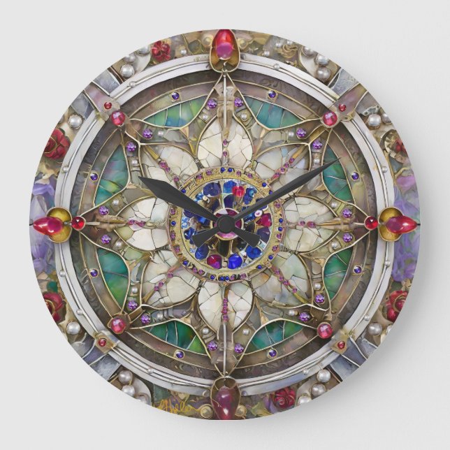 Ruby, Amethyst, Sapphire och Pearl Mandala Stor Klocka (Framsida)