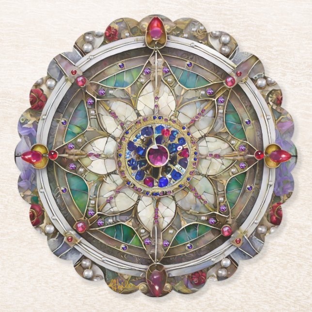 Ruby, Amethyst, Sapphire och Pearl Mandala Underlägg Papper (Framsida)