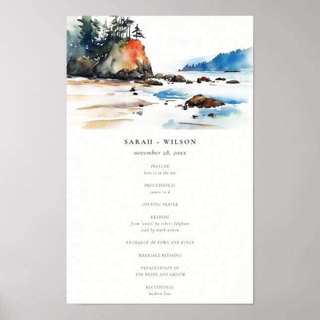 Ruby Beach Olympic National Park Bröllopsprogram Poster (Framsidan)