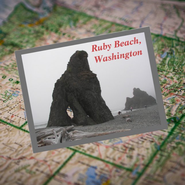 Ruby Beach, Washington Travel Photo Vykort (In Situ Map)