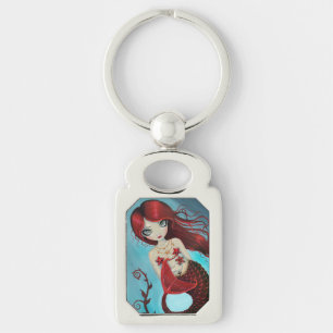 Ruby Big Eye Mermaid Fantasykonst av Molly Harriso Rektangulärt Silverfärgad Nyckelring