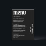 Ruby Black Modern Bröllop Meny<br><div class="desc">Modern bröllop-meny med enkel och minimal design med fet typografi i vitt över svart bakgrund. Färg kan ändras till valfritt färg som du väljer i verktyg för designredigering. Menyn contemporary bröllop är underbar för en get eller en halloween med temat bröllop.</div>