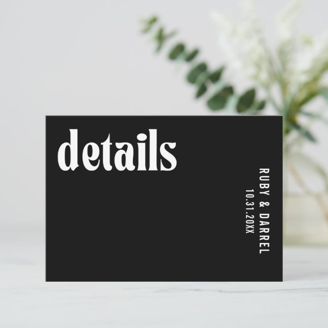 Ruby Black Modern Bröllop Tilläggskort (Stående Fram)