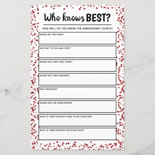 Ruby Bröllop-årsdagen Party Game (Framsida)