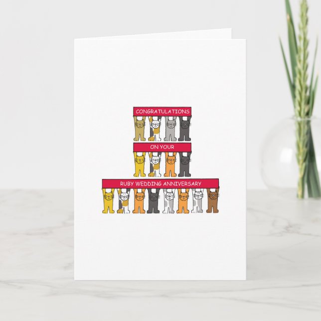 Ruby Bröllop Grattis Tecknad Cats Kort (Framsida)