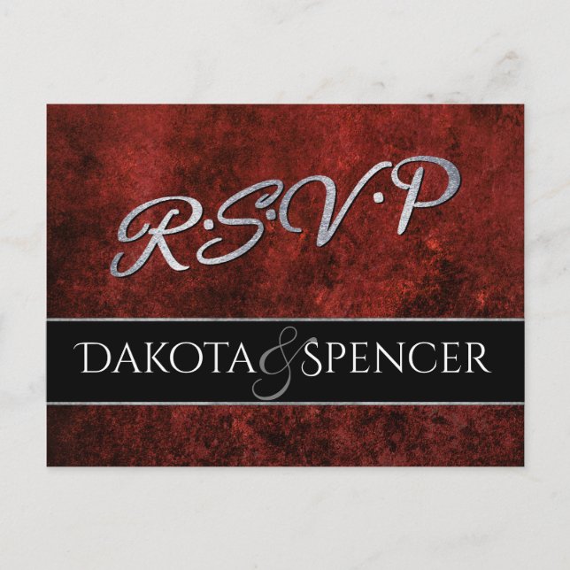 Ruby Bröllop | OSA Crimson Garnet Red and Black | Inbjudan Vykort (Framsida)