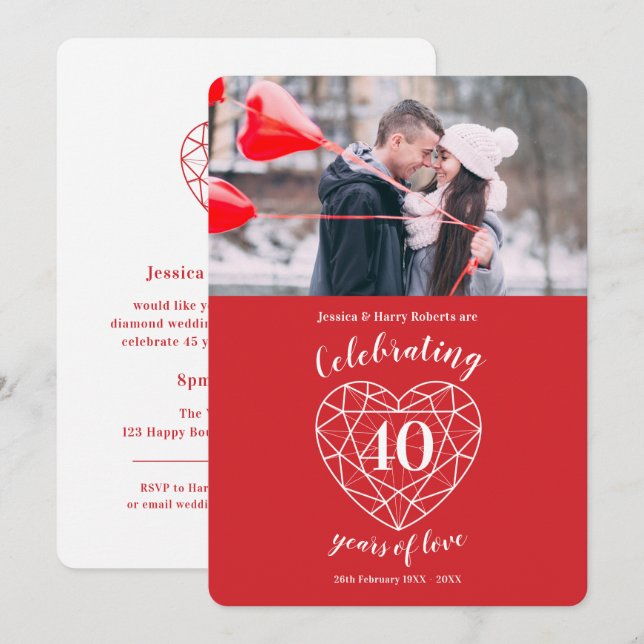 Ruby-bröllopsjubileum 40 år foto inbjudningar (Fram/baksida)