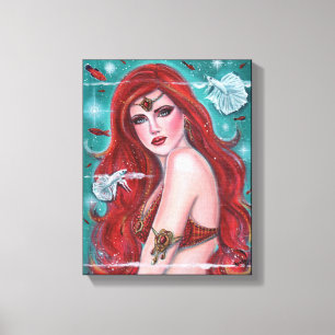 Ruby Carmina red sjöjungfru art av Renee Lavoie Canvastryck