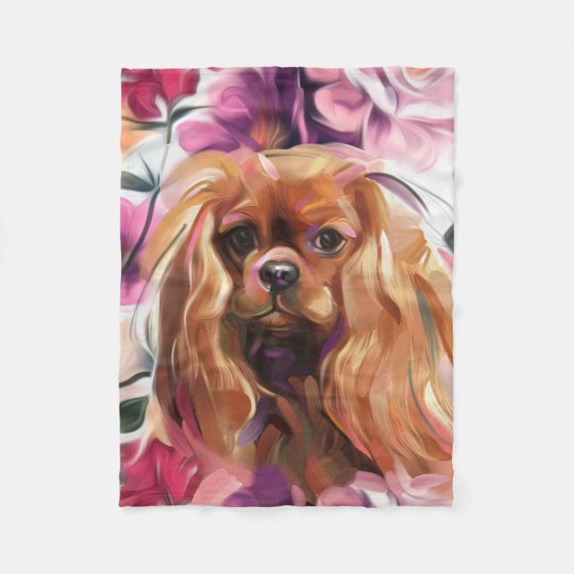 "Ruby" Cavalier hund art fleece filtar Small (Framsidan)