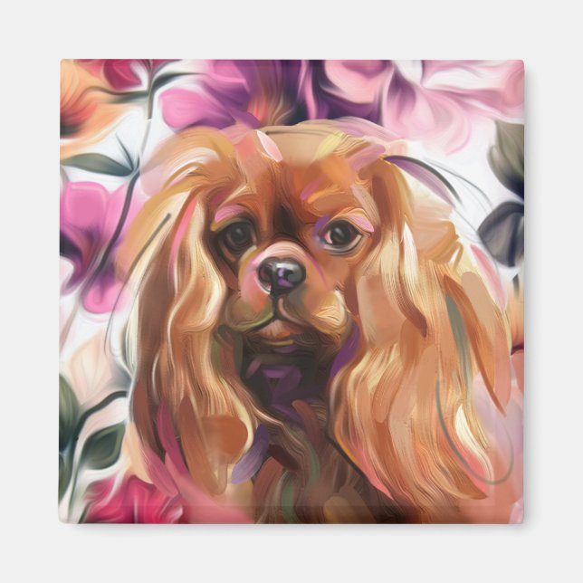 "Ruby" Cavalier hund art magnet (Framsidan)