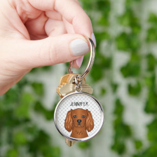 Ruby Cavalier King Charles Spaniel Hund & Namn Rund Silverfärgad Nyckelring