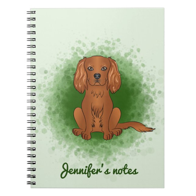 Ruby Cavalier King Charles Spaniel Hund På Grönt Anteckningsbok (Framsidan)