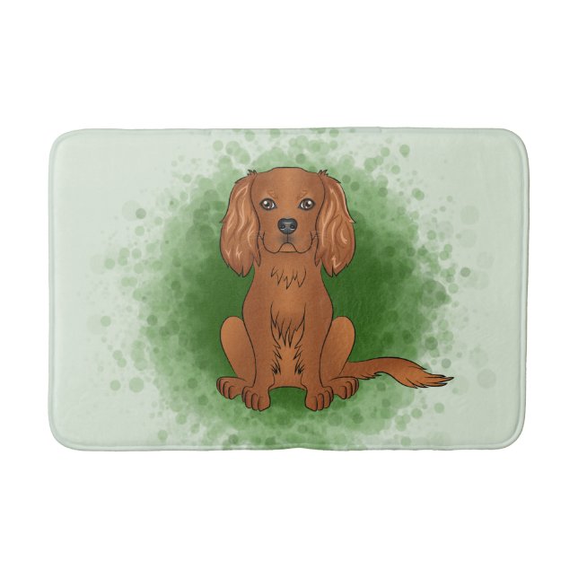 Ruby Cavalier King Charles Spaniel Hund På Grönt Badrumsmatta (Framsidan)