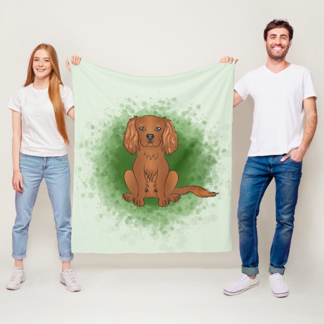 Ruby Cavalier King Charles Spaniel Hund På Grönt Fleecefilt (På plats)