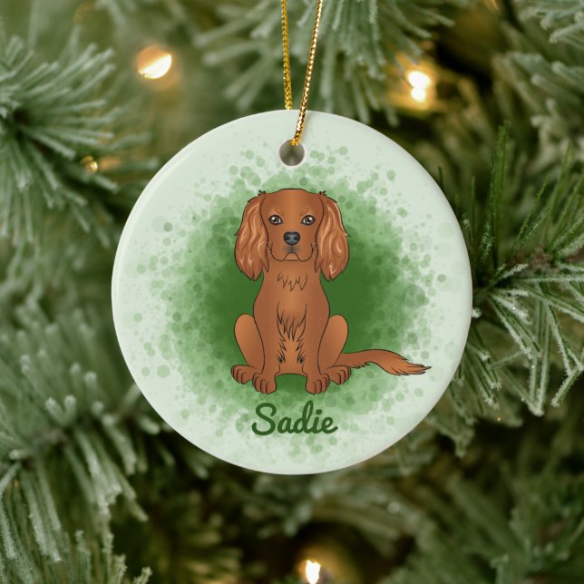 Ruby Cavalier King Charles Spaniel Hund På Grönt Julgransprydnad Keramik (Träd)