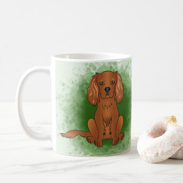 Ruby Cavalier King Charles Spaniel Hund På Grönt Kaffemugg (Med munk)