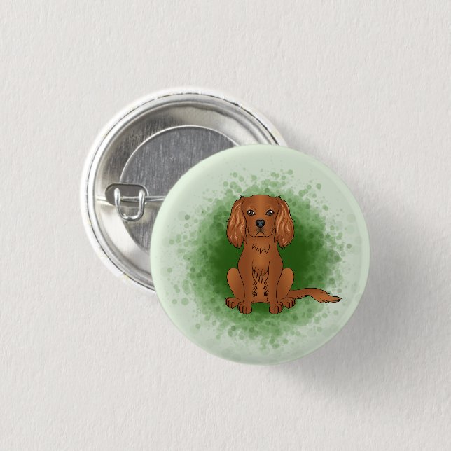 Ruby Cavalier King Charles Spaniel Hund På Grönt Knapp (Framsida & baksida)