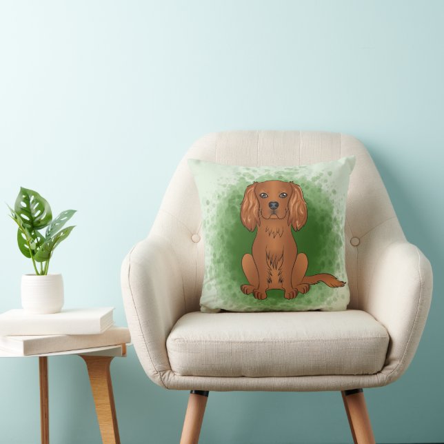 Ruby Cavalier King Charles Spaniel Hund På Grönt Kudde (Stol)