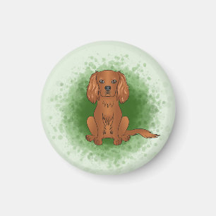 Ruby Cavalier King Charles Spaniel Hund På Grönt Magnet