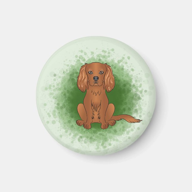 Ruby Cavalier King Charles Spaniel Hund På Grönt Magnet (Framsidan)