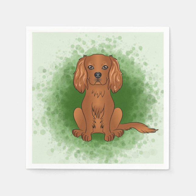Ruby Cavalier King Charles Spaniel Hund På Grönt Pappersservett (Framsidan)