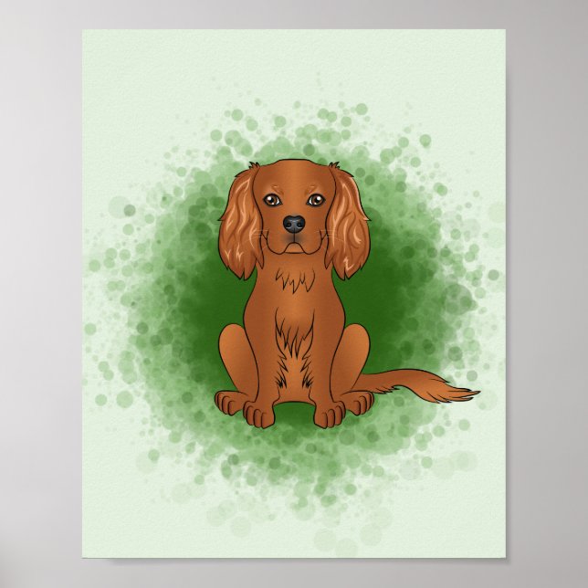 Ruby Cavalier King Charles Spaniel Hund På Grönt Poster (Framsidan)