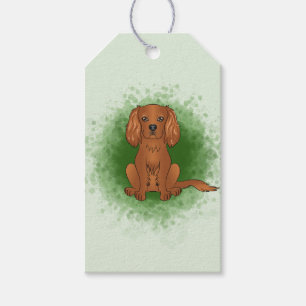 Ruby Cavalier King Charles Spaniel Hund På Grönt Presentetikett