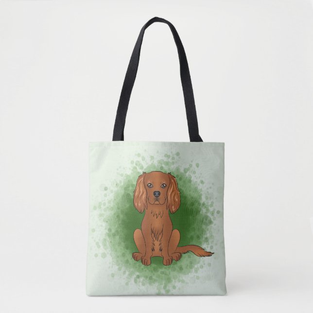 Ruby Cavalier King Charles Spaniel Hund På Grönt Tygkasse (Framsida)