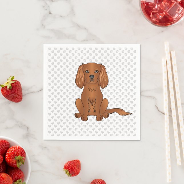Ruby Cavalier King Charles Spaniel Hund & Tassar Pappersservett (Insitu)