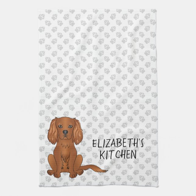 Ruby Cavalier King Charles Spaniel Hund & Text Kökshandduk (Vertikal)