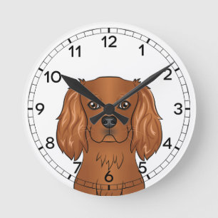 Ruby Cavalier King Charles Spaniel-huvud Rund Klocka