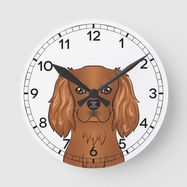 Ruby Cavalier King Charles Spaniel-huvud Rund Klocka (Framsida)