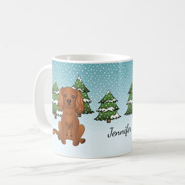Ruby Cavalier King Charles Spaniel på vintern Kaffemugg (Framsida vänster)