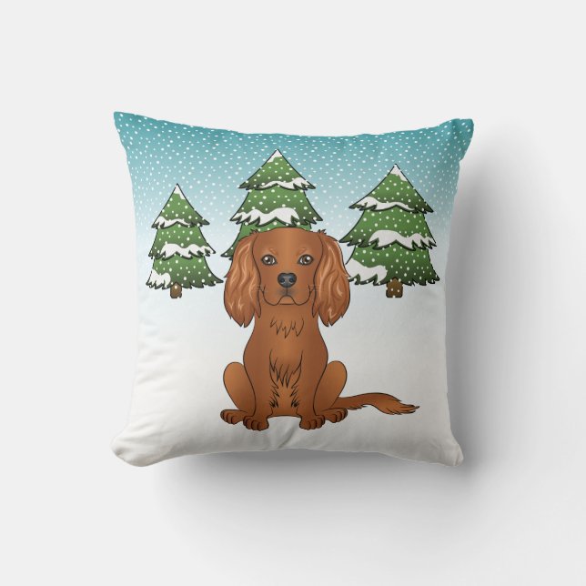 Ruby Cavalier King Charles Spaniel på vintern Kudde (Framsida)