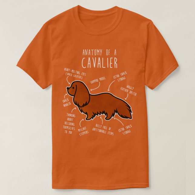Ruby Cavalier Kung Charles Spain Hund Anatomy T Shirt (Design framsida)