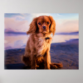 Ruby Cavalier Kung Charles Spain Puppy Hund Poster