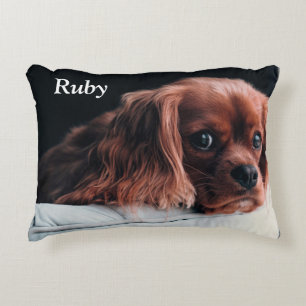 Ruby Cavalier Kung Charles Spain Puppy Hund Prydnadskudde