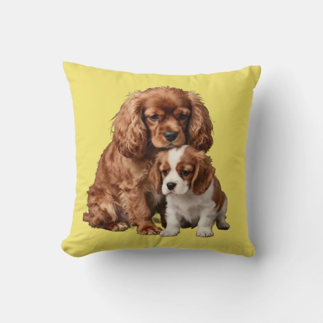 Ruby Cavalier Spaniel och hennes Blenheim-valp Kudde (Framsida)