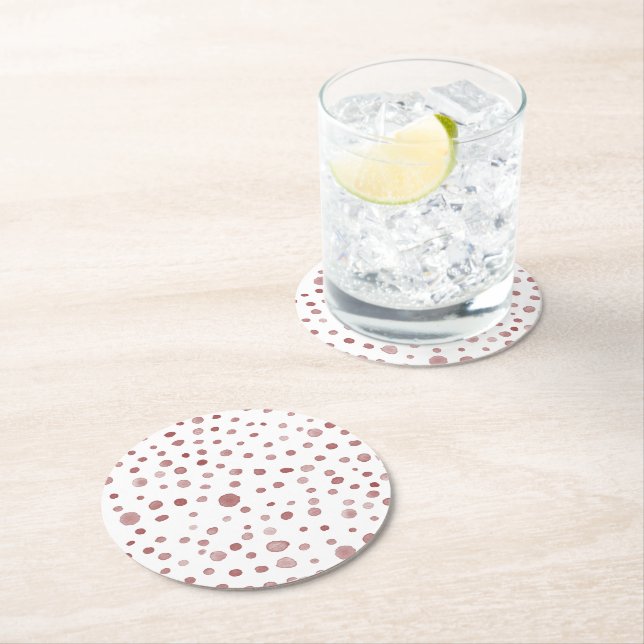 Ruby Confetti Watercolor Dots Papper Underlägg Rund (Insitu)