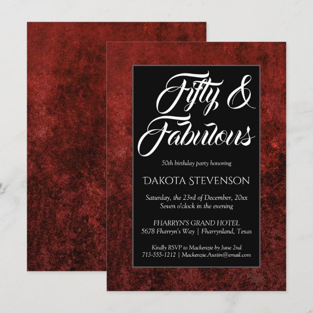 Ruby Crimson Red | Classic Grunge 50 och Fabulous Inbjudningar (Fram/baksida)