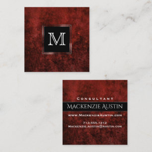 Ruby Crimson Red Klassiskt grunge Monogram Fyrkantigt Visitkort