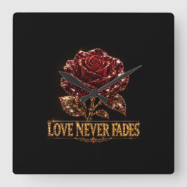 Ruby Crystal Rose – Kärlek Bleknar Aldrig Fyrkantig Klocka