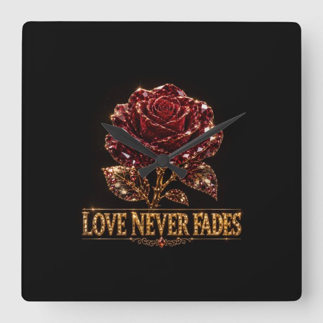Ruby Crystal Rose – Kärlek Bleknar Aldrig Fyrkantig Klocka (Framsida)