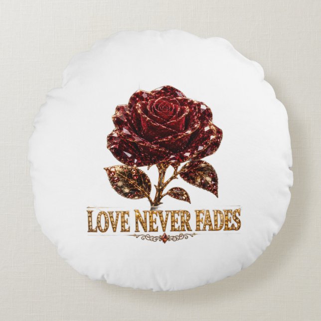 Ruby Crystal Rose – Kärlek Bleknar Aldrig Rund Kudde (Framsidan)